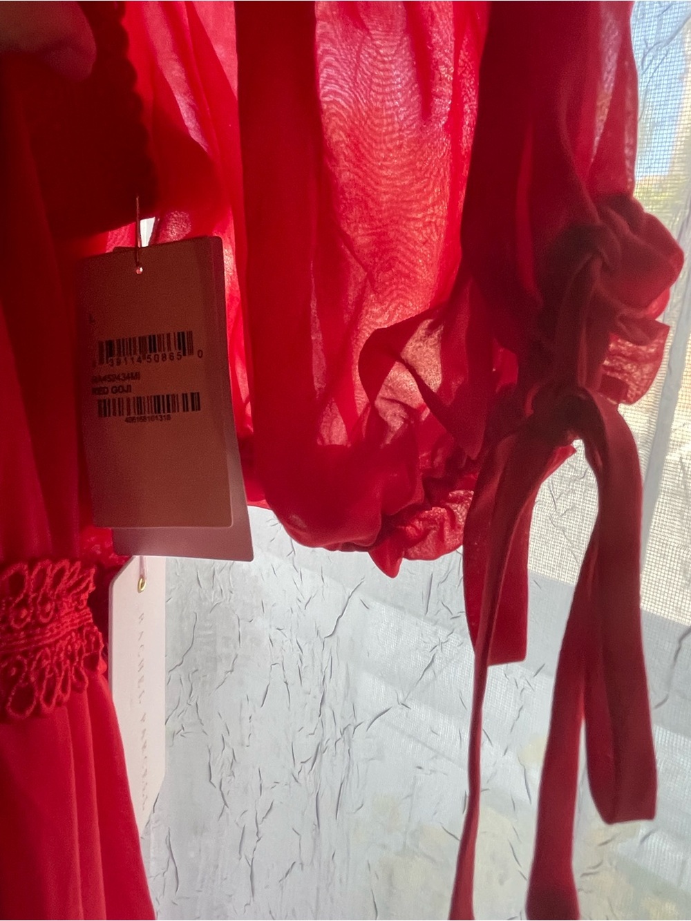 NWOT Red Goji Rachel Parcell Puff-Sleeved Tiered Maxi Dress - Picture 4 of 7